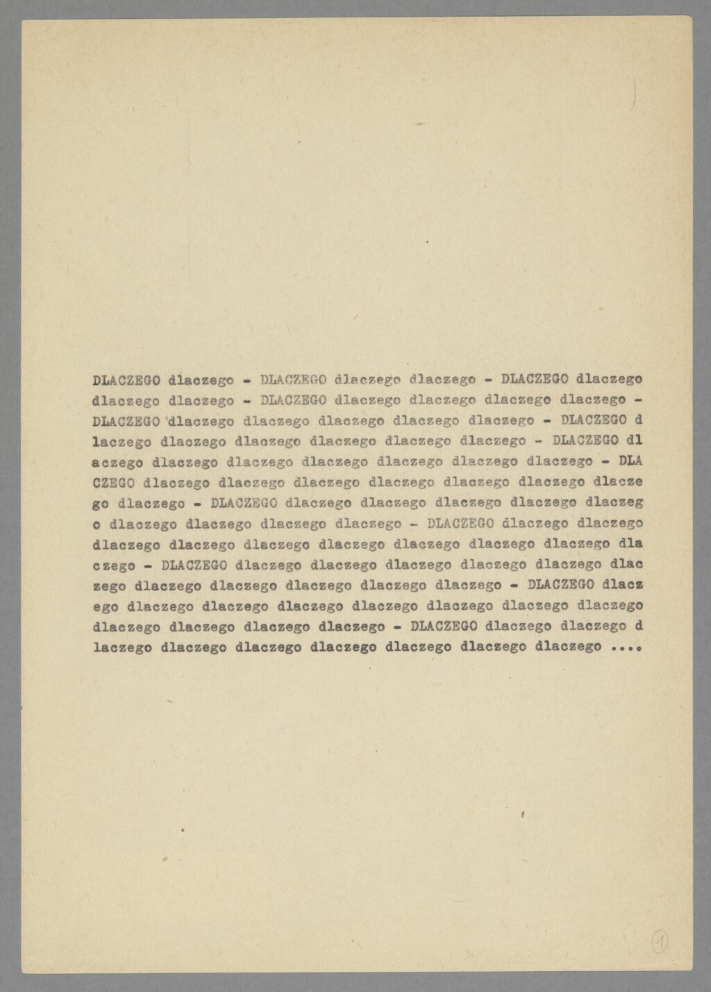 Stanisław Dróżdż, Bez tytułu (dlaczego). Pojęciokształty. Poezja konkretna, 1975 (?), w zbiorach Muzeum Narodowego w Krakowie.